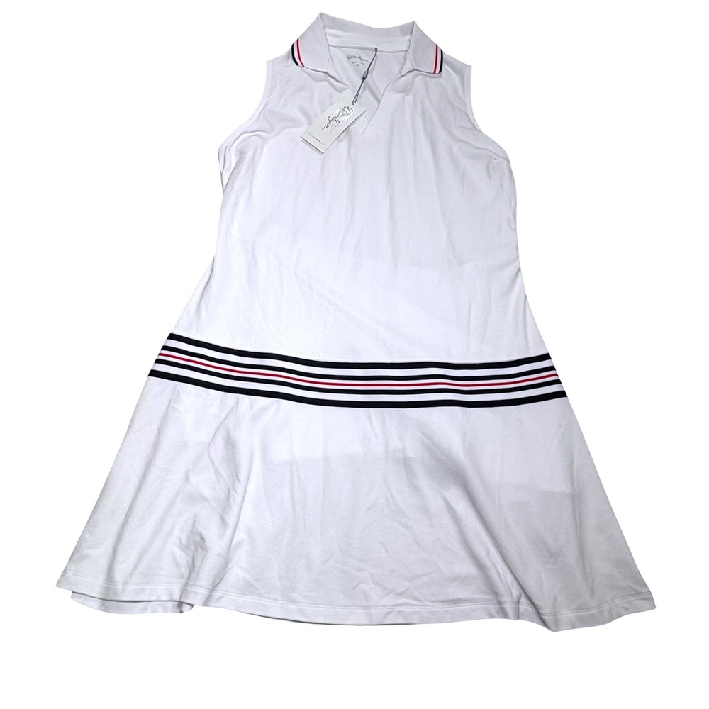 Walter Hagen Golf Dress Women XL White Taped‎ Drop Waist Sleeveless Striped Lady
